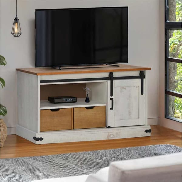 TV-bänk HALDEN med skjutdörr vit 110x40x60 cm massivt trä