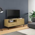 Miniatyrbild 1 av 2: Tv-bänk med metallben OSLO brun massiv furu