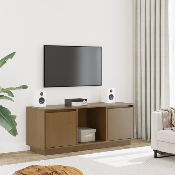 Tv-bänk honungsbrun 110,5x35x44 cm massiv furu