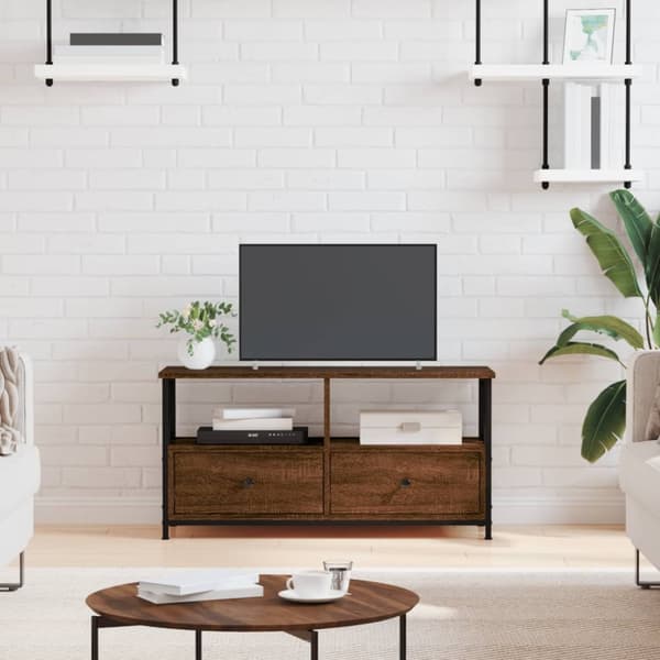Tv-bänk brun ek 90x33x45 cm konstruerat trä & järn