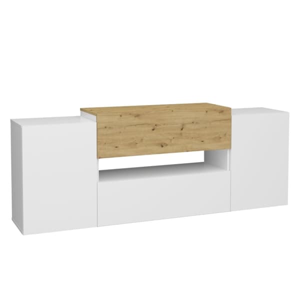 FMD Tv-/HiFi-bänk 182x33x70,2 cm vit och ek