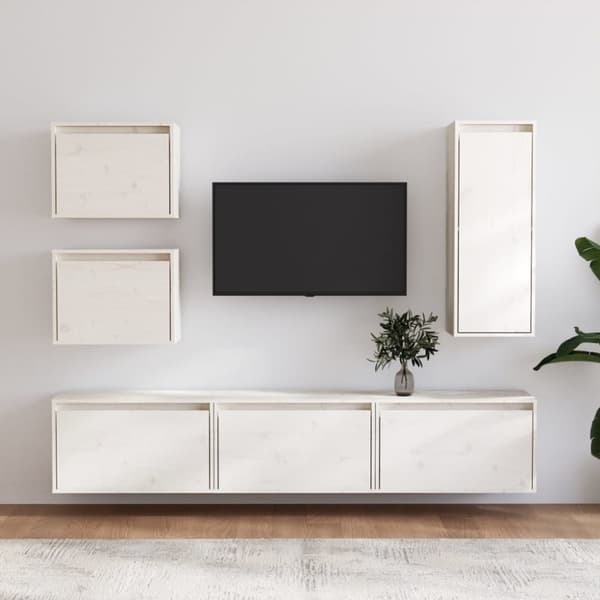 Tv-bänk 6 delar vit massiv furu