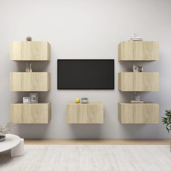 Tv-bänk set 7 delar sonoma-ek 30,5x30x60 cm konstruerat trä