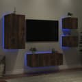 Miniatyrbild 1 av 2: Tv-bänk 5 delar LED rökfärgad ek konstruerat trä
