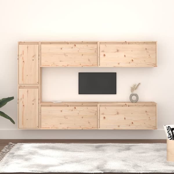 Tv-bänk 6 st massiv furu