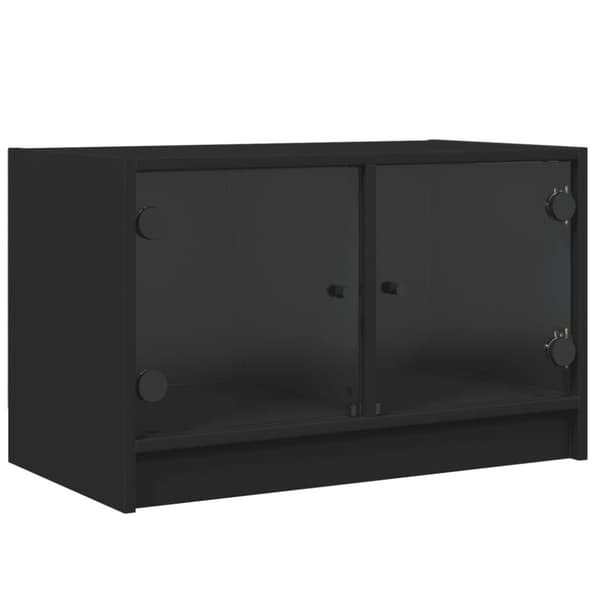 Tv-bänk med glasdörrar svart 68x37x42 cm
