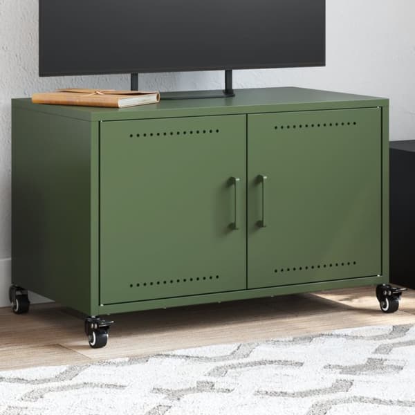 Tv-bänk olivgrön 68x39x43,5 cm stål