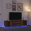Miniatyrbild 1 av 2: TV-bänk med LED-lampor gammalt trä 193,5x41x50 cm