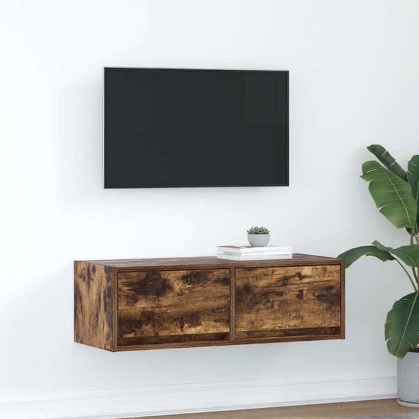TV-bänk rökt ek 80x31x25,5 cm konstruerat trä