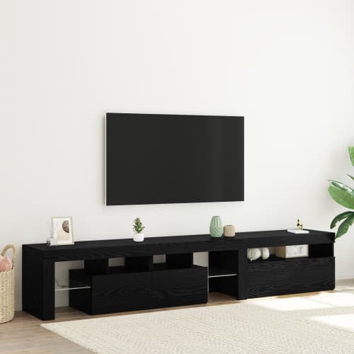 TV Skåp 2 delar med LED Belysning Svart Ek Konstruerat Trä, vidaXL TV Bänk med LED Belysning - Svart Ek - 75x35x40 cm - Tillverkad av Konstruerat Trä
