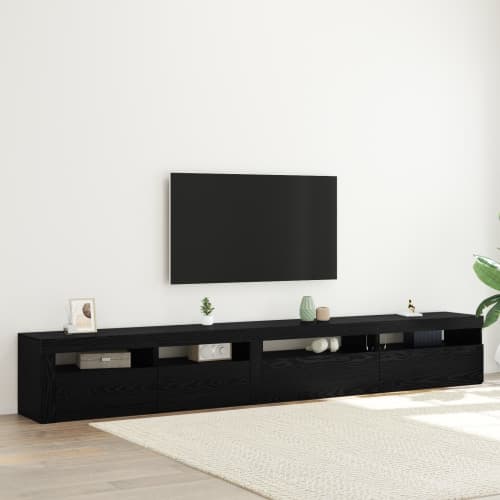 3-delars TV-skåpsset med LED-lampor Svart ek Konstruerat trä, vidaXL TV-skåp med LED-lampor 2 st Svart ek 75x35x40 cm Konstruerat trä