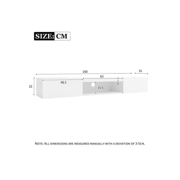 160*31*22cm Vit väggmonterad möbel för TV 70”, belastningskapacitet 30kg, med LED-belysning