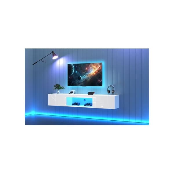 160*31*22cm Vit väggmonterad möbel för TV 70”, belastningskapacitet 30kg, med LED-belysning
