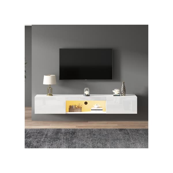 160*31*22cm Vit väggmonterad möbel för TV 70”, belastningskapacitet 30kg, med LED-belysning