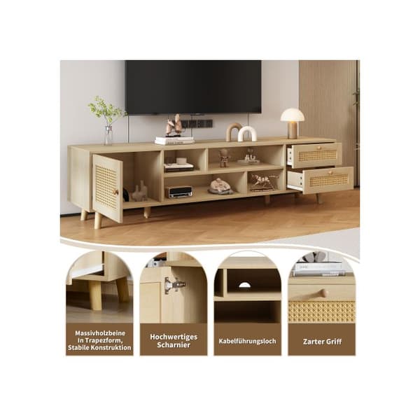Premium TV-möbel 160 cm i rottning för TV 70 » - kabelhantering, 2 lådor, 1 dörr