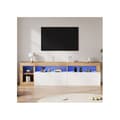 Miniatyrbild 1 av 2: Samtida TV-möbel för TV-apparater upp till 80 tum, öppen förvaring, med LED-kontrollampor.