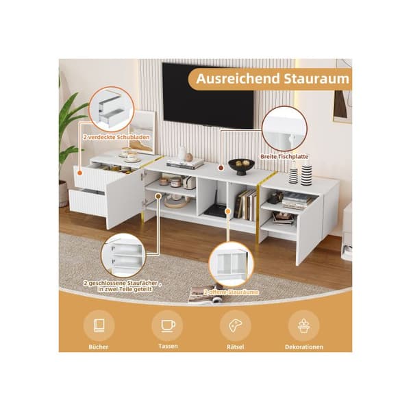 TV-möbel för att förvara TV-apparater upp till 80 tum. TV-möbel för vardagsrummet 190*35*45,5 cm (vit)