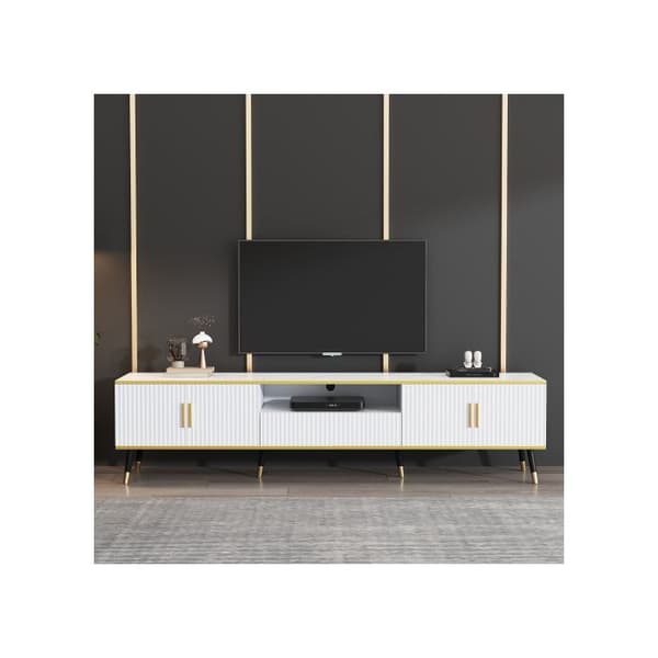Modern låg TV-möbel, marmorerad yta, TV-panel, TV-byrå, 200 x 40 x 46 cm