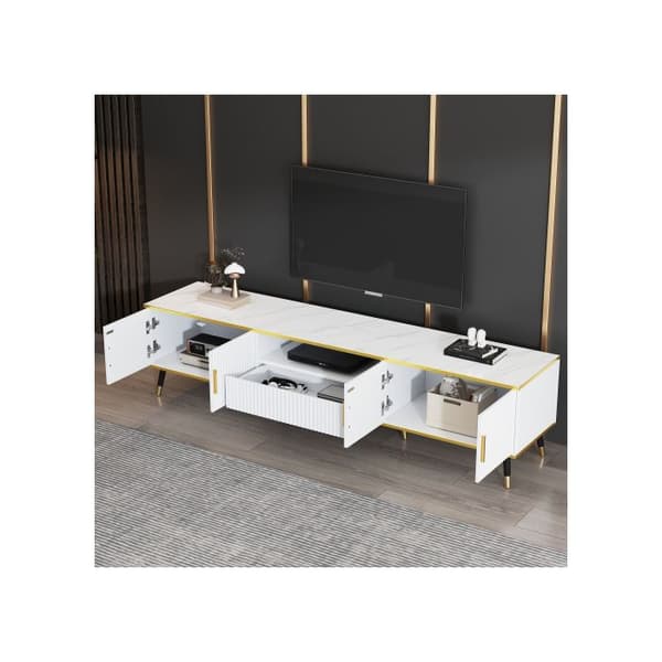 Modern låg TV-möbel, marmorerad yta, TV-panel, TV-byrå, 200 x 40 x 46 cm