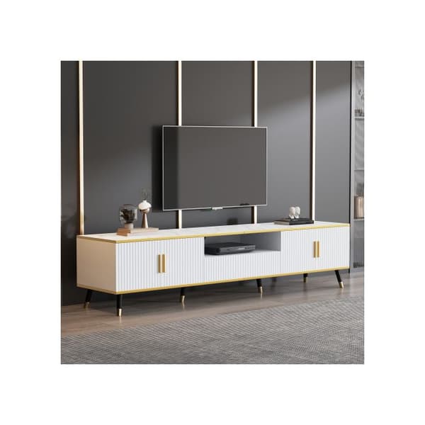 Modern låg TV-möbel, marmorerad yta, TV-panel, TV-byrå, 200 x 40 x 46 cm