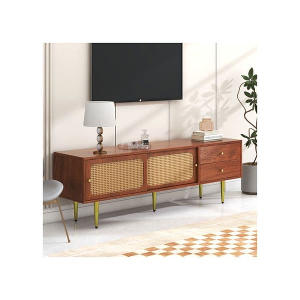 Elegant TV-möbel, 2 lådor, 2 skjutdörrar i rotting, 4 förvaringsutrymmen, 160*40*60 cm.