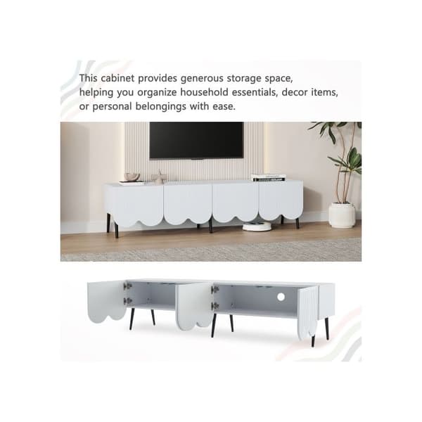 Moderna vitmöbel i vitt med unikt mönster - 180 x 40 x 45 cm, passar för tv-apparater upp till 80 tum
