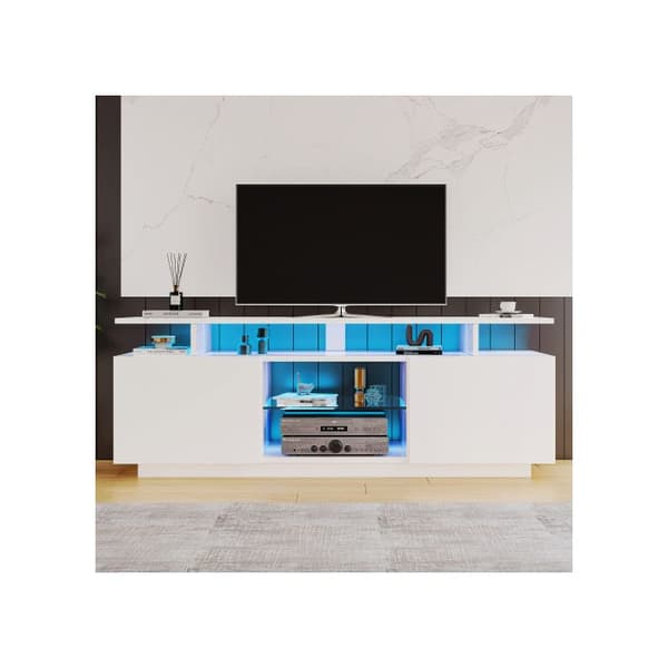Moderna vit TV-möbel med LED-belysning i 16 färger, 1,4 m lång - Elegant förvaringsmöbel för 60 tums TV