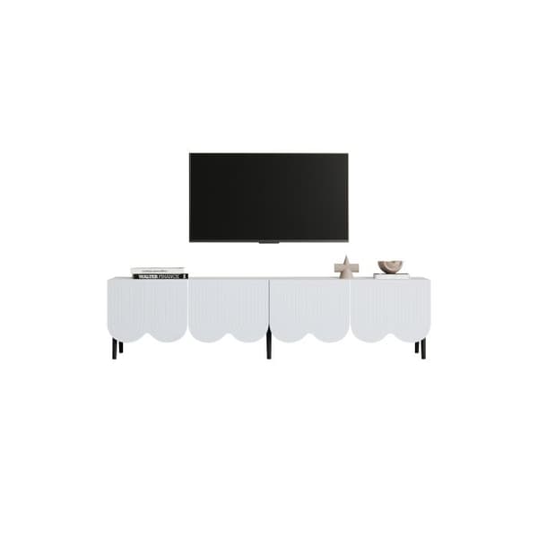 Moderna vitmöbel i vitt med unikt mönster - 180 x 40 x 45 cm, passar för tv-apparater upp till 80 tum