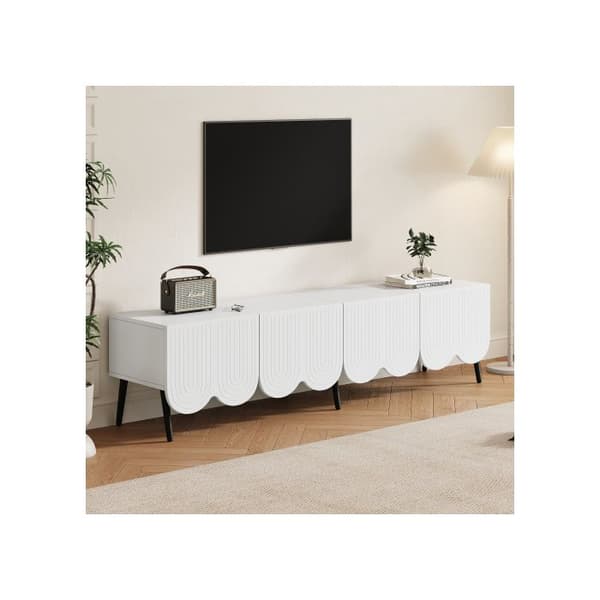 Moderna vitmöbel i vitt med unikt mönster - 180 x 40 x 45 cm, passar för tv-apparater upp till 80 tum
