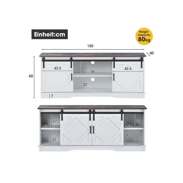 Stort TV-möbel TV-buffé underhållningscenter med 2 klassiska skjutdörrar 150*40*60 cm