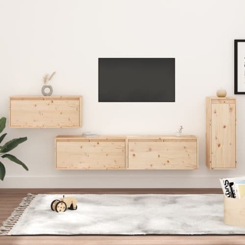 Tv-bänk 4 st massiv furu