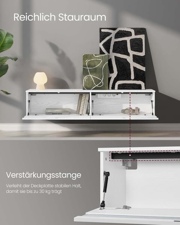 Rootz Hanging TV Lowboard - Media Console - Floating Stand - Space Saving Design - 147cm x 35 cm x 30 cm, Snow White