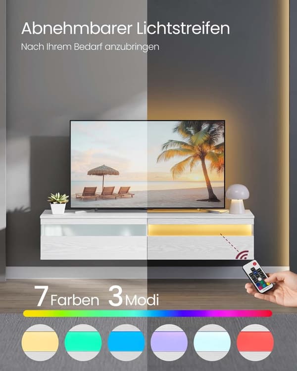 Rootz Hanging TV Lowboard - Media Console - Floating Stand - Space Saving Design - 147cm x 35 cm x 30 cm, Snow White