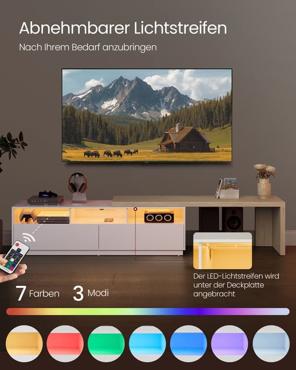 Rootz L -format TV -skåp - Justerbar mediestativ - Underhållningsenhet - Anpassningsbar längd - (162-270) x39x41cm - White -Browne