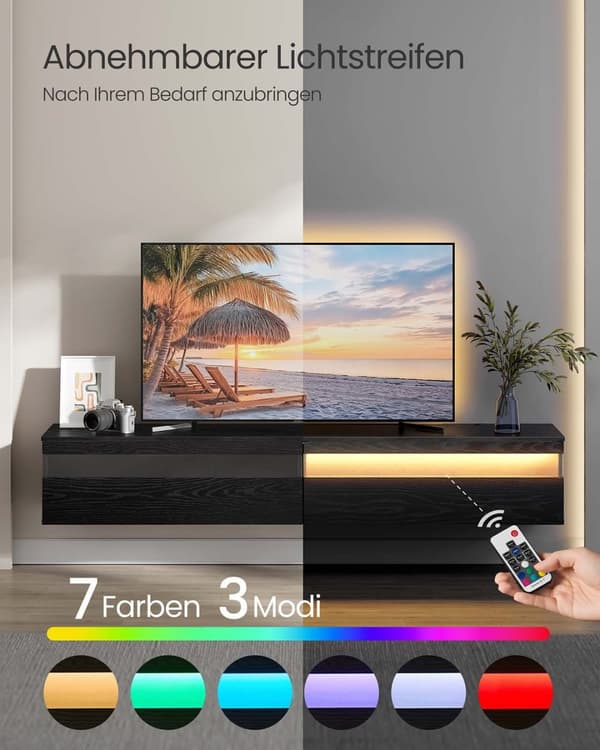 Rootz TV Lowboard Hanging - TV Stand - Media Console - Rumbesparende design - 178 cm x 35 cm x 30 cm - Ebony Black