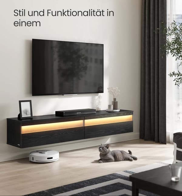 Rootz TV Lowboard Hanging - TV Stand - Media Console - Rumbesparende design - 178 cm x 35 cm x 30 cm - Ebony Black
