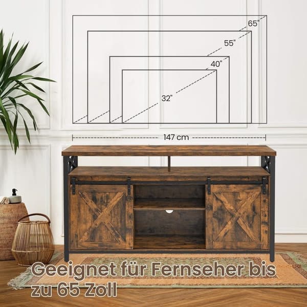 Rootz TV Cabinet Vintage Country Style - Media Console - Retro TV Stand - Chipboard & Steel - 40 cm x 147 cm x 76 cm