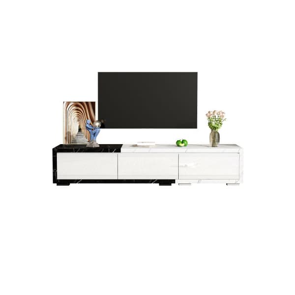 TV-skåp hög glans, justerbar längd (140-179,5 cm) - Modernt TV-skåp med marmorutseende