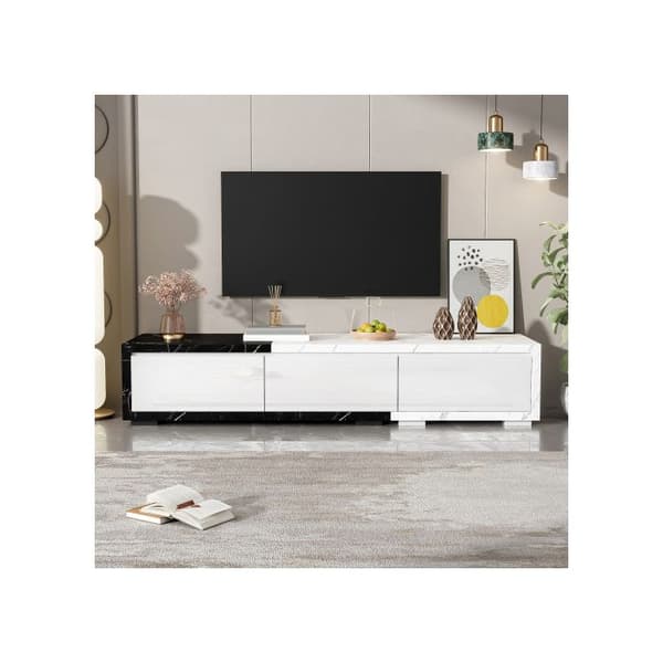 TV-skåp hög glans, justerbar längd (140-179,5 cm) - Modernt TV-skåp med marmorutseende