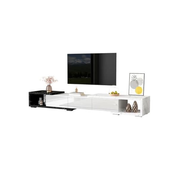 TV-skåp hög glans, justerbar längd (140-179,5 cm) - Modernt TV-skåp med marmorutseende