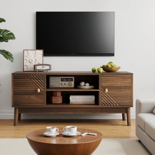 110 cm TV-skab, Mid-Century Modern til 32-45 tommer TV, mediemøbler med opbevaring til stue og soveværelse, valnød