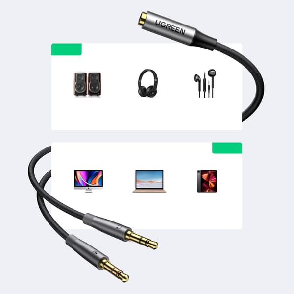 Ugreen 2x 3.5mm mini jack AUX Kabel - Silver