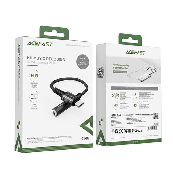 Acefast Typ-C Ljud Kabel 3.5 mm Minijack DAC 18 cm - Svart