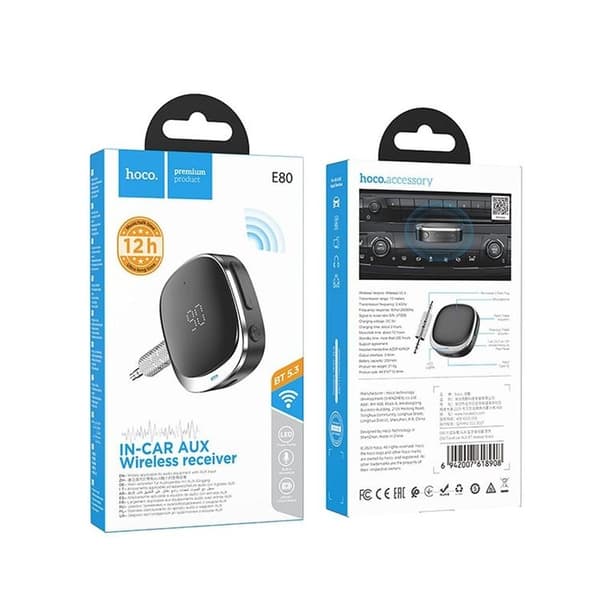Hoco Adapter Aux Bluetooth Jack 3.5 mm E80 - Svart