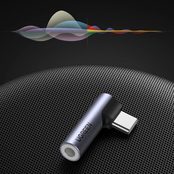 Ugreen Vinklad Audio Adapter USB-C till Miniuttag 3.5 mm - Grå