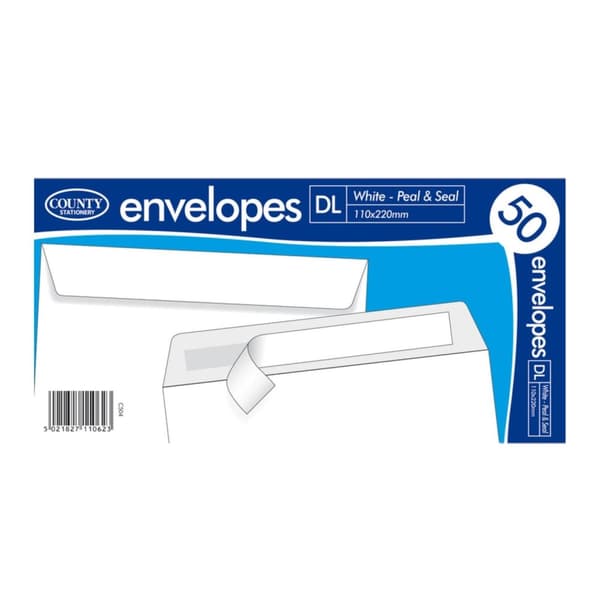 County Stationery Self Seal Envelope (Pack of 50) White DL