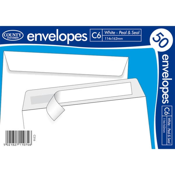 County Stationery C6 Self Seal Envelope  (Pack of 10) White C6