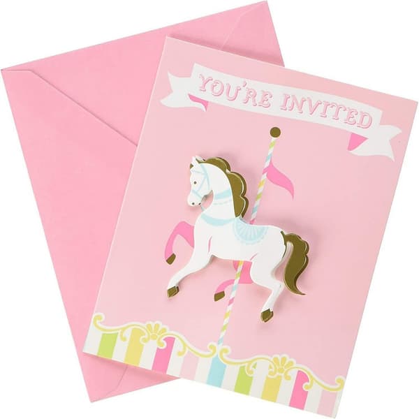 Creative Party Carousel Invitations (Pack of 8) Pink One Size