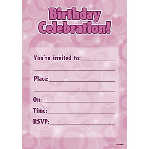 Unique Party Glitz Birthday Invitations (Pack of 8) Pink One Size