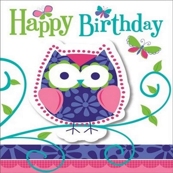 Creative Party Owl Happy Birthday Invitations (Pack of 8) Multicoloured One Size